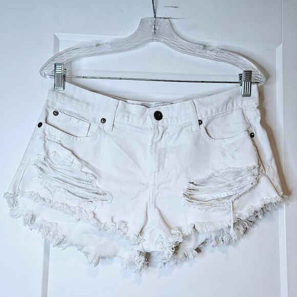 Pistola White Denim Distressed Short Shorts - Picture 1 of 5
